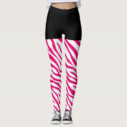 Mode Roze Zebra Stripes Decor Leggings (Voorkant)