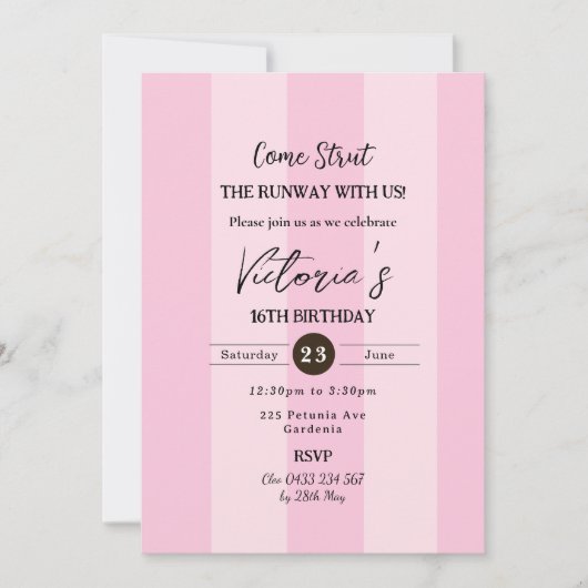 Mode Runway 16e Verjaardag Vrouwelijke Chic Girly Kaart (Voorkant)