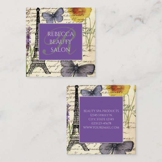 Mode Salon SPA Franse eiffeltoren Parijs Square Vierkante Visitekaartje (Voorkant / Achterkant)