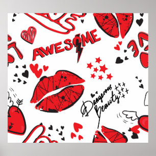 Mode Schets Glamour: Girlish Print. Poster