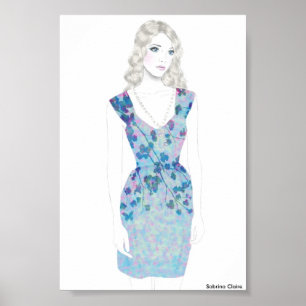 Mode schets - Waterverf Floral Dress Poster