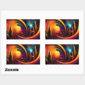 Mode schitterende stad kleurrijke kunstzon rechthoekige sticker (Vel)