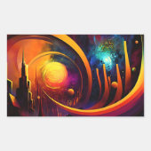 Mode schitterende stad kleurrijke kunstzon rechthoekige sticker (Voorkant)