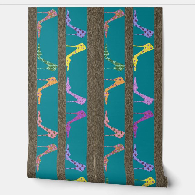 Mode Schoenplanken Behang Rand LW Blauw (Afrollen)