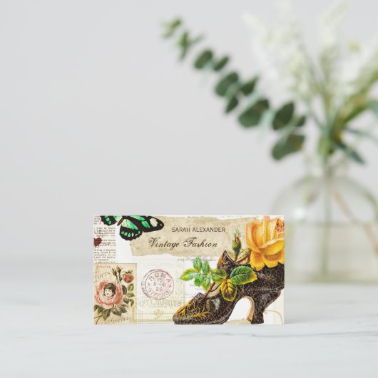 Mode Shop Ephemera Gele Roos en Schoen Visitekaartje (Staand voorkant)