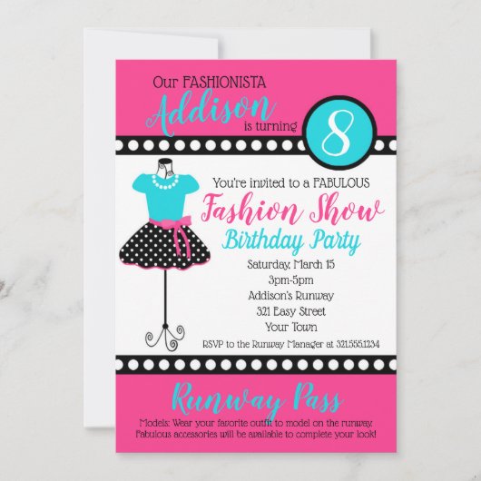 Mode Show Birthday Party Invitation Kaart (Voorkant)