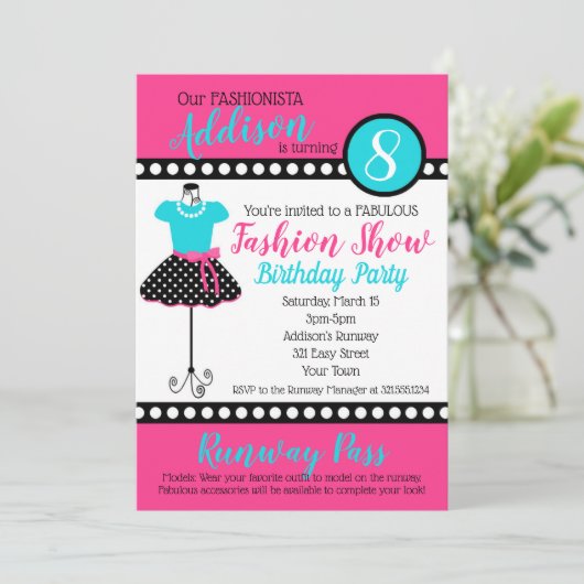 Mode Show Birthday Party Invitation Kaart (Staand voorkant)