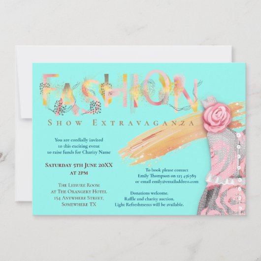 Mode Show Event Arty Typografie Blauwgroen Kaart (Voorkant)