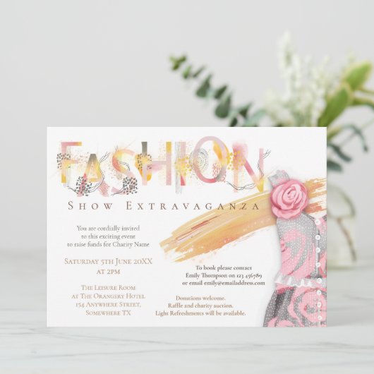 Mode Show Event Arty Typografie Pink Gold Kaart (Staand voorkant)