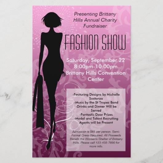 Mode Show Flyer, roze Silhouette Swirl Flyer (Voorkant)