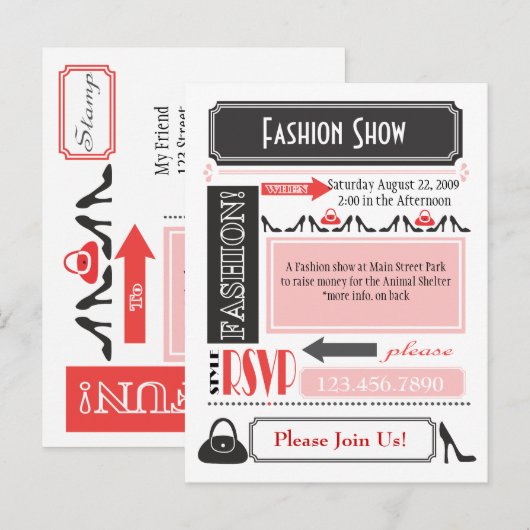 Mode Show Uitnodigen Uitnodiging Briefkaart (Voorkant / Achterkant)