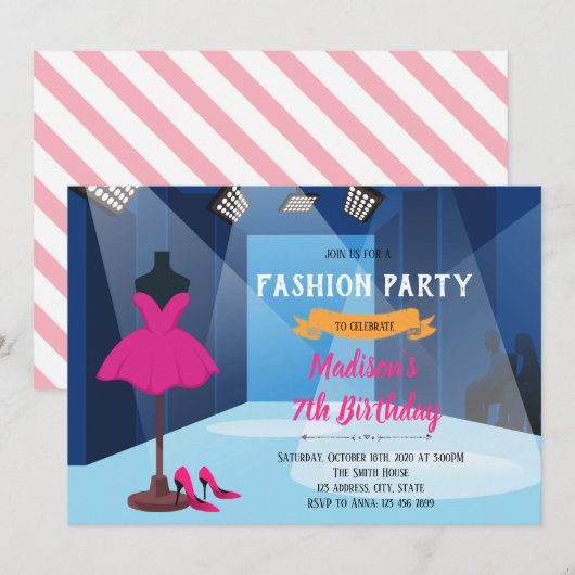 Mode show verjaardaguitnodiging kaart (Voorkant / Achterkant)