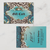 Mode Sieraden Cadeaubon Luipaard Kant Blauwgroen Kortingskaartje (Voorkant / Achterkant)