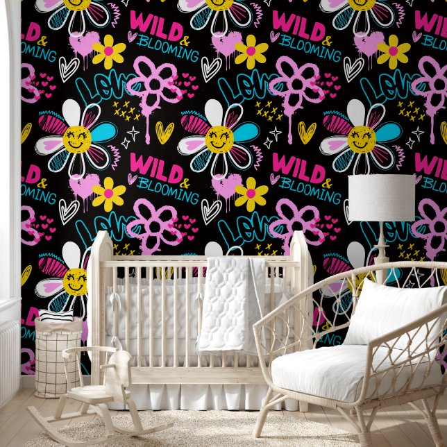 Mode Smiley Bloem Graffiti Patroon Behang (Kinderen)