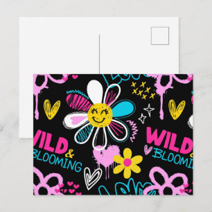 Mode Smiley Bloem Graffiti Patroon Briefkaart
