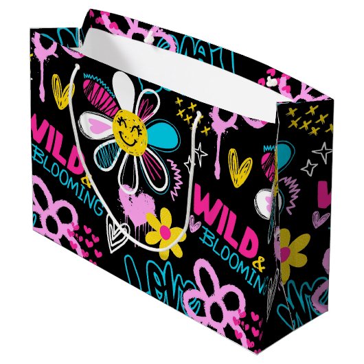 Mode Smiley Bloem Graffiti Patroon Groot Cadeauzakje (Achterkant Gekanteld)