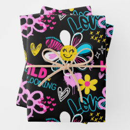 Mode Smiley Bloem Graffiti Patroon Inpakpapier Vel