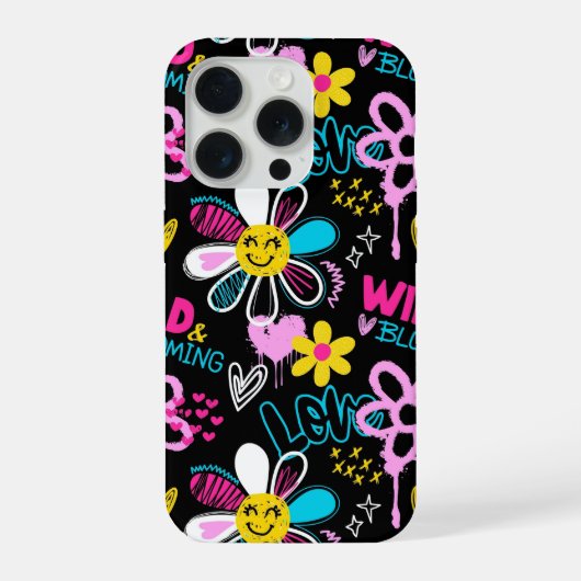 Mode Smiley Bloem Graffiti Patroon iPhone Hoesje (Achterkant)