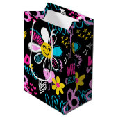 Mode Smiley Bloem Graffiti Patroon Medium Cadeauzakje (Voorkant Gekanteld)