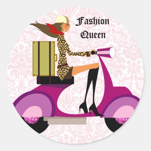 Mode Stickers scooter vrouw roze luipaard (Voorkant)