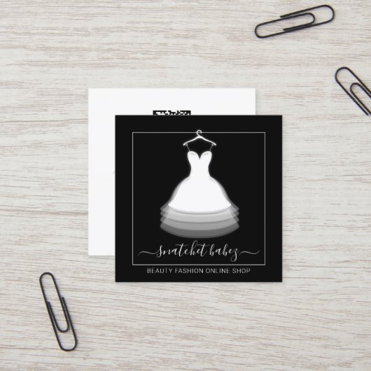 Mode Stijllijst Event Dress QR Code Logo Black Vierkante Visitekaartje (Voorkant / Achterkant in situ)