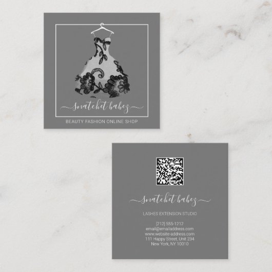 Mode Stijllijst Gebeurtenisafdruk QR Code Logo gri Vierkante Visitekaartje (Voorkant / Achterkant)