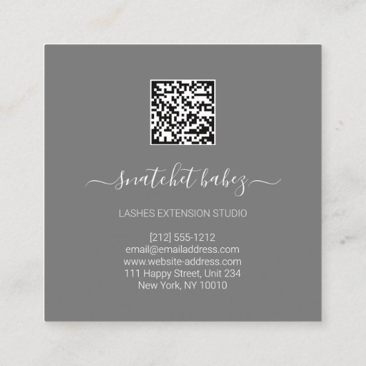 Mode Stijllijst Gebeurtenisafdruk QR Code Logo gri Vierkante Visitekaartje (Achterkant)