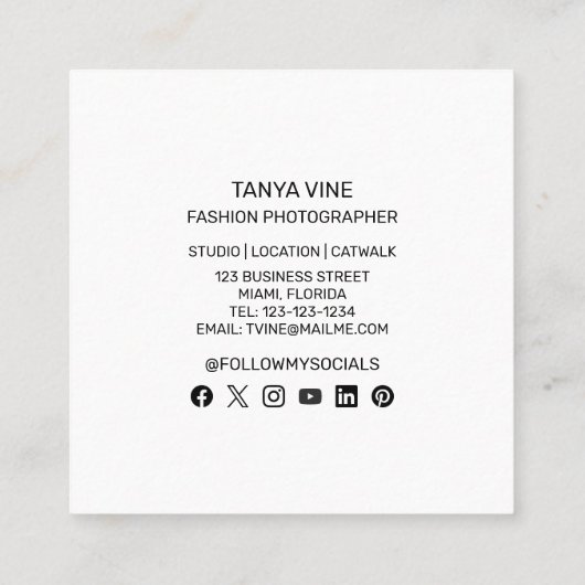 Mode Studio Fotograaf Professioneel Vierkante Visitekaartje (Achterkant)