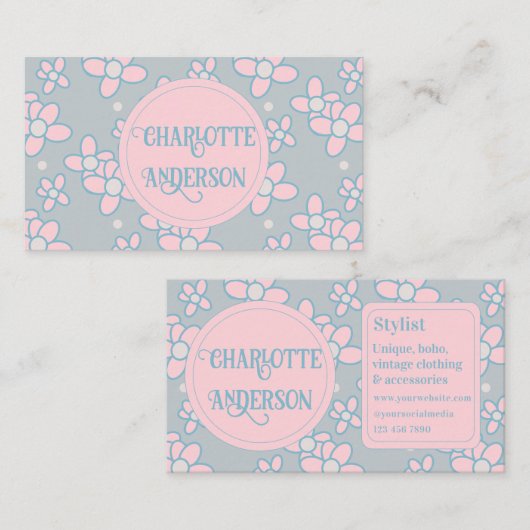 Mode Stylist Boho Retro Floral Visitekaartje (Voorkant / Achterkant)
