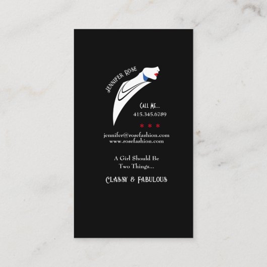 Mode stylist dame met gestript Pet Visitekaartje (Achterkant)