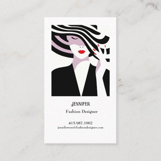 Mode stylist dame met gestript Pet Visitekaartje (Voorkant)
