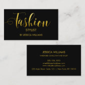 Mode Stylist Gold Script Elegant Black Visitekaartje (Voorkant / Achterkant)