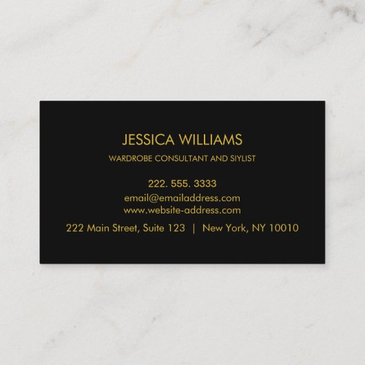 Mode Stylist Gold Script Elegant Black Visitekaartje (Achterkant)