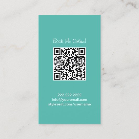 Mode Stylist Monogram Turquoise QR Code Visitekaartje (Achterkant)