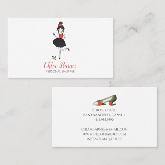 Mode Stylist Vrouw Waterverf Personal Shopper Visitekaartje (Voorkant / Achterkant)