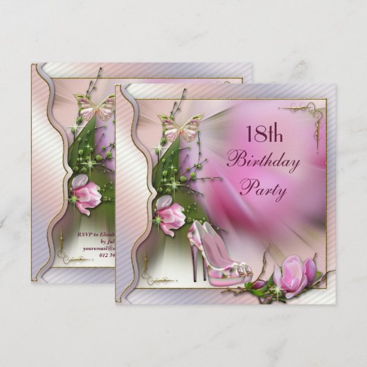 Mode toont 18e verjaardag Magnolia Butterfly Kaart (Voorkant / Achterkant)