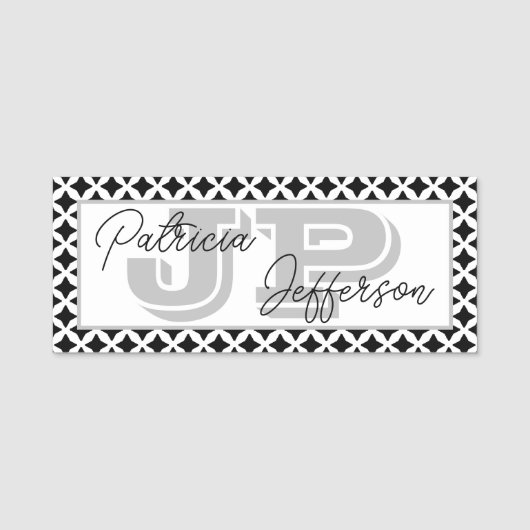 Mode Trend Zwart-wit Mesh Border Monogram Naamplaatje (Voorkant)
