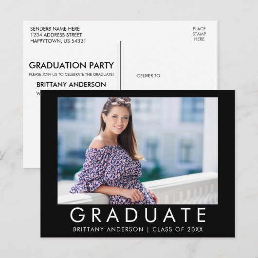 Mode Trendy Afstuderen Uitnodiging fotopartij (Voorkant / Achterkant)