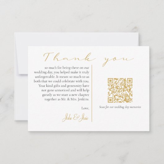 Mode trouwfoto en herinneringen gouden QR-code Bedankkaart (Voorkant)