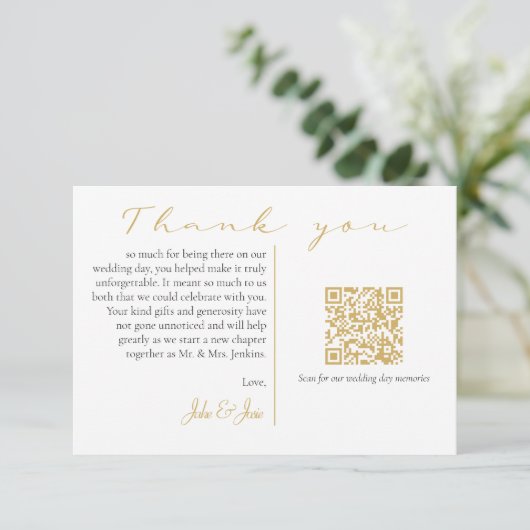 Mode trouwfoto en herinneringen gouden QR-code Bedankkaart (Staand voorkant)
