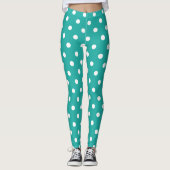 Mode Turquoise Retro Chic Polka Dots Pattern Leggings (Voorkant)