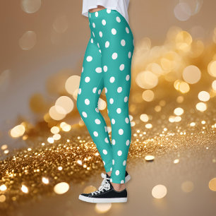 Mode Turquoise Retro Chic Polka Dots Pattern Leggings