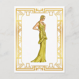  Mode van de jaren dertig: Gold Hollywood Gown Art Briefkaart