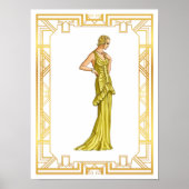 Mode van de jaren dertig: Gold Hollywood Gown Art Poster (Voorkant)