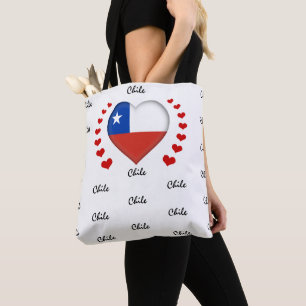 Mode van de vlag van Chili en van het hart van Chi Tote Bag