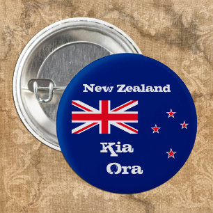 Mode van de vlag van Kia Ora en Nieuw-Zeeland/Nieu Ronde Button 3,2 Cm