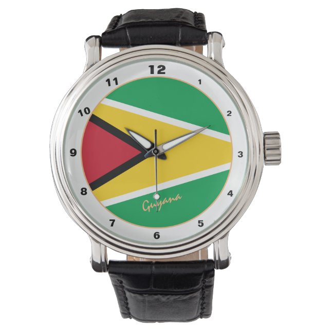 Mode van Guyana Flag en Guyana trendy Horloge (Voorkant)