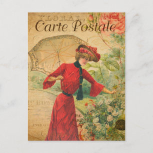 Mode van  Lady Woman met Umbrella French Briefkaart