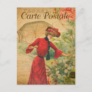 Mode van Lady Woman met Umbrella French Briefkaart