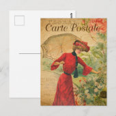 Mode van  Lady Woman met Umbrella French Briefkaart (Voorkant / Achterkant)